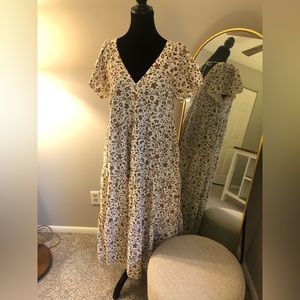 Cream and brown maxi-length floral dress